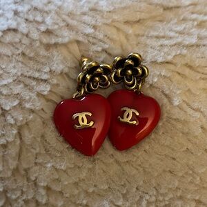 Chanel Red Heart Earrings